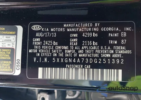 2013 Kia Optima Ex z USA, uszkodzony, nr VIN 5XXGN4A73DG251392